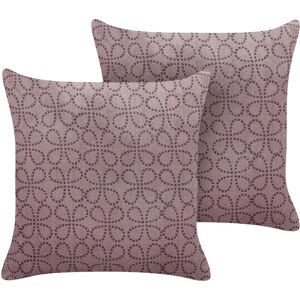 Beliani - Set of 2 Decorative Velvet Block Printed Throw Pillows Geometric Pattern 45x45 cm Pink Larkspur - Pink