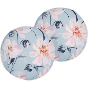 Beliani - Set of 2 Garden Cushions Outdoor Scatter Pillow ⌀ 40 cm Polyester Floral Pattern Round Blue Apricale - Blue