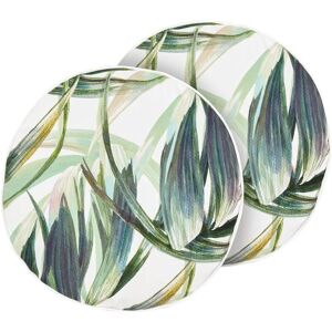 Beliani - Set of 2 Garden Cushions Outdoor Scatter Pillow ⌀ 40 cm Polyester Leaf Pattern Round Green Calderina - Green