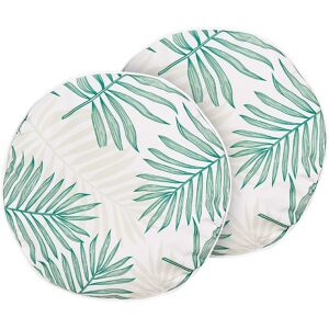 Beliani - Set of 2 Garden Cushions Outdoor Scatter Pillow ⌀ 40 cm Polyester Palm Leaf Motif Pattern Round Beige and Green Poggio - Beige