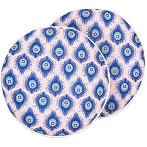 Beliani - Set of 2 Garden Cushions Outdoor Scatter Pillow ⌀ 40 cm Polyester Peacock Pattern Round Blue and Pink Ceriana - Blue