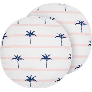 Beliani - Set of 2 Garden Cushions Outdoor Scatter Pillow ⌀ 40 cm Round Polyester Palm Pattern White Moltedo - White