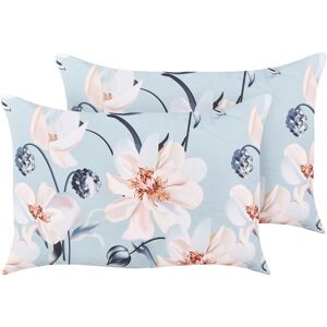 Beliani - Set of 2 Garden Cushions Outdoor Scatter Pillow 40 x 60 cm Polyester Floral Pattern Rectangular Blue Apricale - Blue