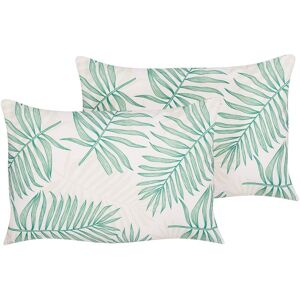 Beliani - Set of 2 Garden Cushions Outdoor Scatter Pillow 40 x 60 cm Polyester Palm Leaf Motif Pattern Rectangular Beige and Green Poggio - Beige