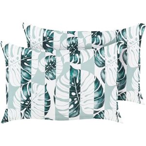 Beliani - Set of 2 Garden Cushions Outdoor Scatter Pillow 40 x 60 cm Rectangular Polyester Leaf Striped Pattern Green Termini - Green