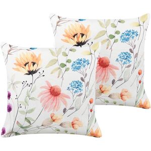 BELIANI Set of 2 Garden Cushions Outdoor Scatter Pillow 45 x 45 cm Polyester Floral Pattern Square Multicolour Monesi - Multicolour