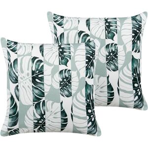 Beliani - Set of 2 Garden Cushions Outdoor Scatter Pillow 45 x 45 cm Polyester Leaf Striped Pattern Green Termini - Green