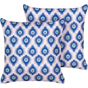 Beliani - Set of 2 Garden Cushions Outdoor Scatter Pillow 45 x 45 cm Polyester Peacock Pattern Square Blue and Pink Ceriana - Blue