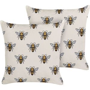 Beliani - Set of 2 Garden Cushions Outdoor Scatter Pillow 45 x 45 cm Square Polyester Bee Pattern Beige Canneto - Beige