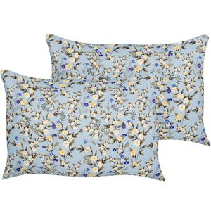 Beliani - Set of 2 Garden Outdoor Throw Pillows Scatter Cushions Rectangular Floral Print Motif 40 x 60 cm Blue Valloria - Blue