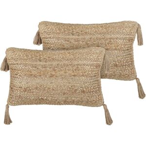 Beliani - Set of 2 Jute Scatter Cushions with Filling Removable with Tassels Rectangular 30 x 50 cm Beige Sium - Beige