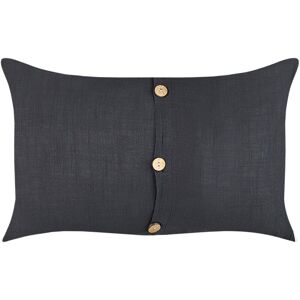 Beliani - Set of 2 Linen Cotton Scatter Cushions White Removable with Decorative Buttons 30 x 50 cm Black Banori - Black