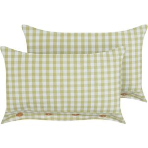 Beliani - Set of 2 Modern Decorative Throw Cushions Chequered Pattern Rectangular 40 x 60 cm Buttons Olive Green and White Talya - Green