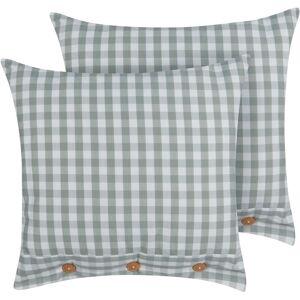 Beliani - Set of 2 Modern Decorative Throw Cushions Chequered Pattern Square 45 x 45 cm Buttons Green and White Talya - Green