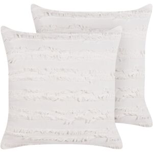 Beliani - Set of 2 Modern Decorative Throw Cushions Cotton Solid Pattern Square 45 x 45 cm Removable Cover White Makneh - White