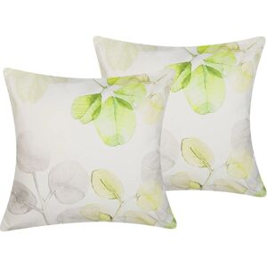 Beliani - Set of 2 Modern Decorative Throw Cushions Square Leaf Motif Multicolour Peperomia - White