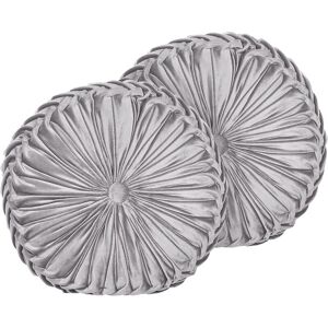 Beliani - Set of 2 Modern Fabric Polyester with Pleats Throw Pillows Round 40 cm Grey Udala - Grey