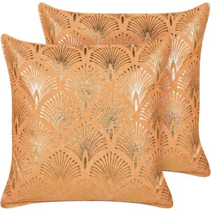 Beliani - Set of 2 Modern Glamour Cotton Cushions Gold Geometric Pattern Handmade Removable Cover 45 x 45 cm Orange Hoya - Orange