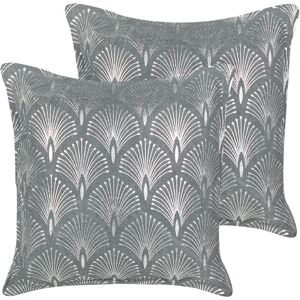 Beliani - Set of 2 Modern Glamour Cotton Cushions Silver Geometric Pattern Handmade Removable Cover 45 x 45 cm Grey Hoya - Grey