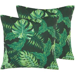 Beliani - Set of 2 Outdoor Garden Cushions Cover Leaf Motif 45x45 cm Polyester Green Funo - Green