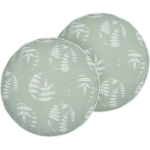 Beliani - Set of 2 Outdoor Garden Scatter Cushions Throw Pillows Cover Leaves Motif ⌀ 40 cm Polyester Green Alassio - Green