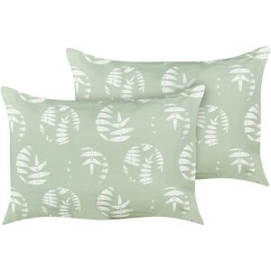 Beliani - Set of 2 Outdoor Garden Scatter Cushions Throw Pillows Cover Leaves Motif 40 x 60 cm Polyester Green Alassio - Green