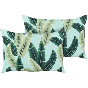 Beliani - Set of 2 Outdoor Garden Scatter Cushions Throw Pillows Cover Leaves Motif 40 x 60 cm Polyester Green Boissano - Green