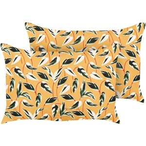 Beliani - Set of 2 Outdoor Garden Scatter Cushions Throw Pillows Cover Leaves Motif 40 x 60 cm Polyester Multicolour Taggia - Multicolour