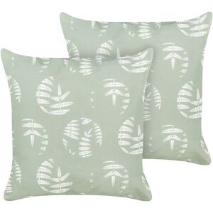 BELIANI Set of 2 Outdoor Garden Scatter Cushions Throw Pillows Cover Leaves Motif 45 x 45 cm Polyester Green Alassio - Green