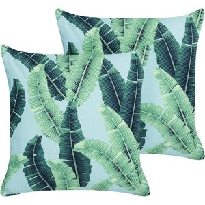 Beliani - Set of 2 Outdoor Garden Scatter Cushions Throw Pillows Cover Leaves Motif 45 x45 cm Polyester Green Boissano - Green