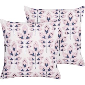 Beliani - Set of 2 Outdoor Garden Scatter Cushions Throw Pillows Cover Leaves Motif 45x45 cm Polyester Beige Torretta - Beige