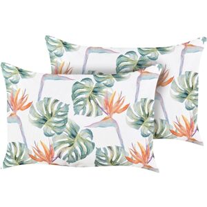 Beliani - Set of 2 Outdoor Garden Scatter Cushions Throw Pillows Cover Monstera Leaves Motif 40 x 60 cm Polyester Multicolour Torrazzo - Multicolour