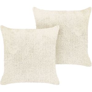 Beliani - Set of 2 Polyester Scatter Cushions Pillow Boho Decor 45 x 45 cm Light Beige Pilea - Beige