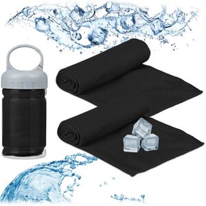 Relaxdays - Set of 2 Cooling Towels, Microfibre, Cloth Fresheners, Neck, Sports & Fitness, 90x30 cm, Black