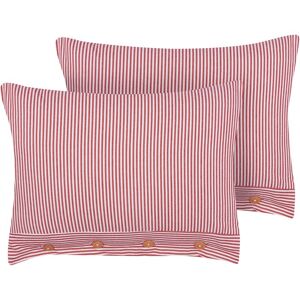 Beliani - Set of 2 Retro Decorative Cotton Throw Cushions Striped Pattern Rectangular 40 x 60 cm Buttons Red and White Aalita - Red