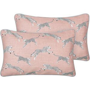 Beliani - Set of 2 Scatter Cushions Cotton Throw Pillow Cheetah Motif Pattern 30 x 50 cm Pink Arales - Pink