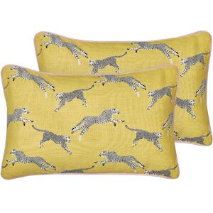 Beliani - Set of 2 Scatter Cushions Cotton Throw Pillow Cheetah Motif Pattern 30 x 50 cm Yellow Arales - Yellow