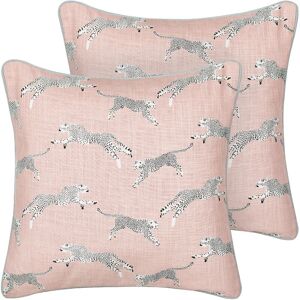 Beliani - Set of 2 Scatter Cushions Cotton Throw Pillow Cheetah Motif Pattern 45 x 45 cm Pink Arales - Pink