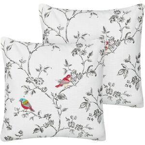 BELIANI Set of 2 Scatter Cushions Cotton Throw Pillow Embroidered Birds Pattern 45 x 45 cm White Dillenia - White