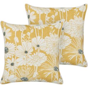 Beliani - Set of 2 Scatter Cushions Cotton Throw Pillow Embroidered Floral Pattern 45 x 45 cm Yellow Scirpus - Yellow