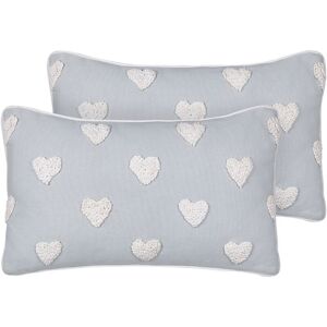 BELIANI Set of 2 Scatter Cushions Cotton Throw Pillow Embroidered Hearts Pattern 30 x 50 cm Grey Gazania - Grey