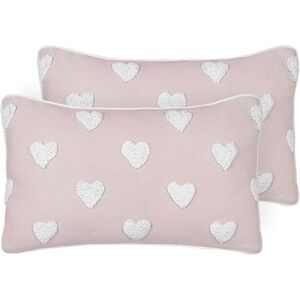 Beliani - Set of 2 Scatter Cushions Cotton Throw Pillow Embroidered Hearts Pattern 30 x 50 cm Pink Gazania - Pink