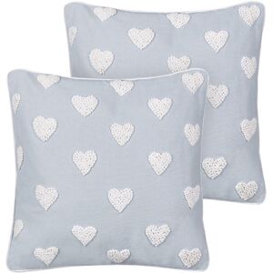 Beliani - Set of 2 Scatter Cushions Cotton Throw Pillow Embroidered Hearts Pattern 45 x 45 cm Grey Gazania - Grey