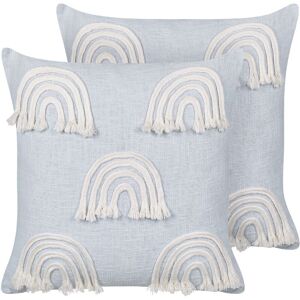 Beliani - Set of 2 Scatter Cushions Cotton Throw Pillow Embroidered Rainbow Pattern 45 x 45 cm Light Blue Leea - Blue