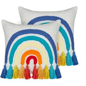 Beliani - Set of 2 Scatter Cushions Cotton Throw Pillow Embroidered Rainbow Pattern 45 x 45 cm Multicolour Dorstenia - Multicolour