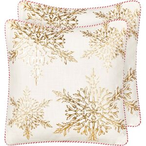 BELIANI Set of 2 Scatter Cushions Decorative Accessory Cotton Christmas Motif Snowflake Pattern 45 x 45 cm White Gold Stapelia - White