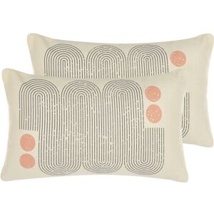 Beliani - Set of 2 Scatter Cushions Pillows Geometric Pattern 30x50cm Multicolour Tiarella - Beige