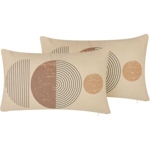 Beliani - Set of 2 Scatter Cushions Pillows Geometric Pattern 30x50cm Multicolour Amaranth - Beige