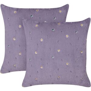 Beliani - Set of 2 Scatter Cushions Polyester Fabric Shaggy Throw Pillow Flower Pattern 45 x 45 cm Violet Lavatera - Violet