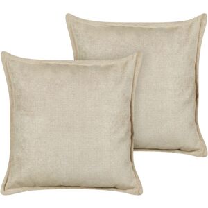 Beliani - Set of 2 Scatter Cushions Polyester Fabric Throw Pillow 60 x 60 cm Beige Lapsana - Beige